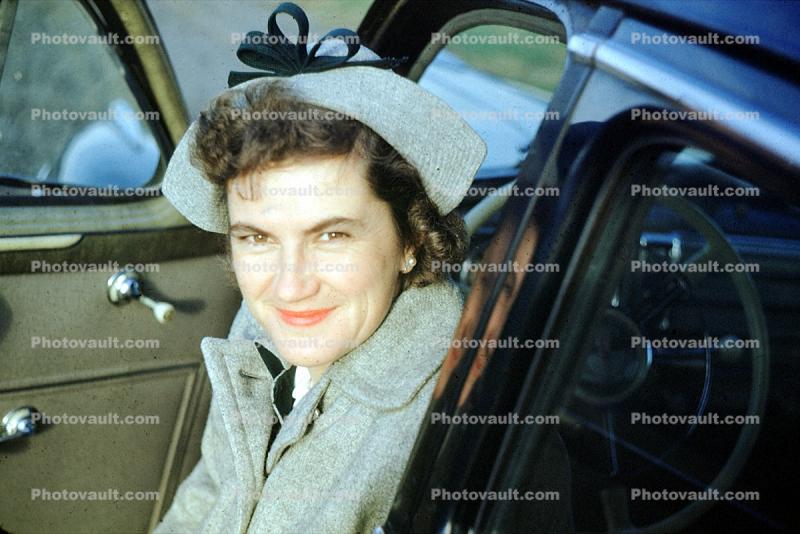 Woman, Face, Hat, smile, coat, 1940s