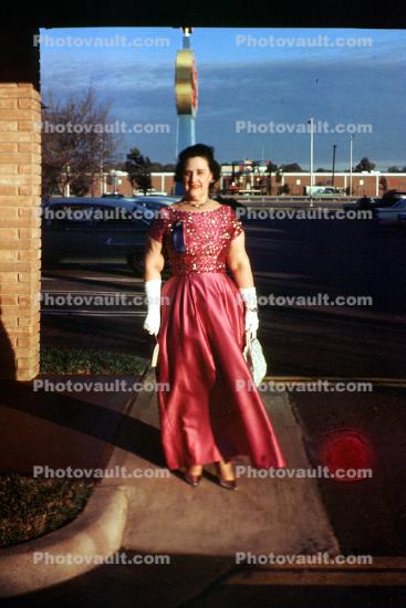 Woman, standing, dress, 1960s