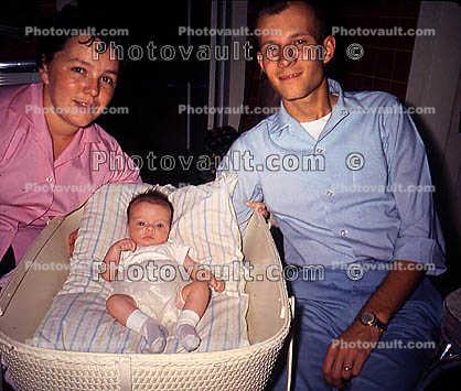 Baby, Crib, Proud Parents, Creche, Bassinet, toddler, 1960s