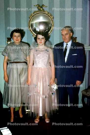 Mother, Father, Daughter, parents, formal dress, 1940s