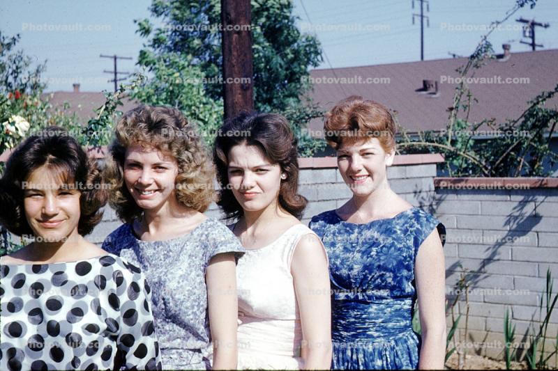 women, female, backyard, friends, 1960s