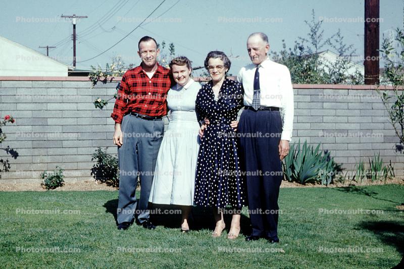 Men, Women, backyard, 1950s