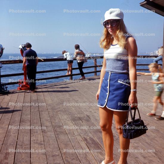 Woman, Miniskirt, Purse, Lady, Hat, Sunny, Pier, Dock