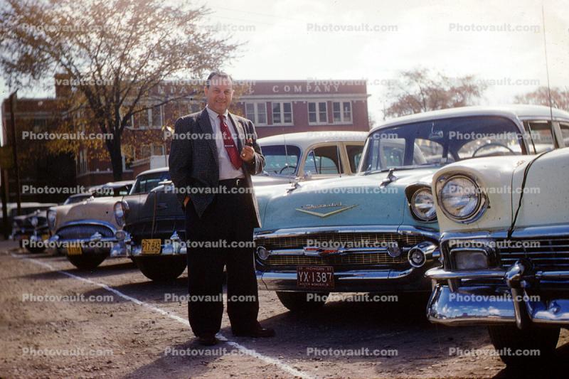 Man, Male, Chevy, Chevrolet, Parking, 1957, 1950s