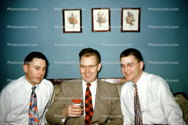 Clarence Stiert, John Bush, Jim Bush, Men, Party, Suit and Tie, Smiles, Parkforest Illinois, 1953, 1950s