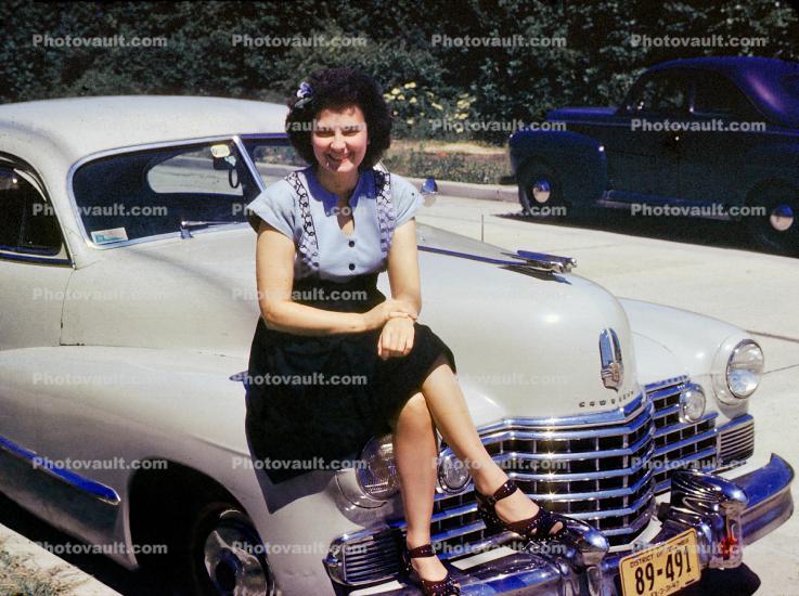 Cadillac, car, automobile, Woman, Female, Smiles, 1947, 1940s