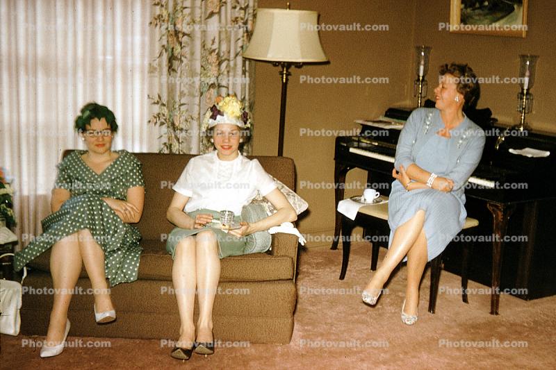 Women, Hats, Piano, Lamp, Sofa, August 1960, 1960s