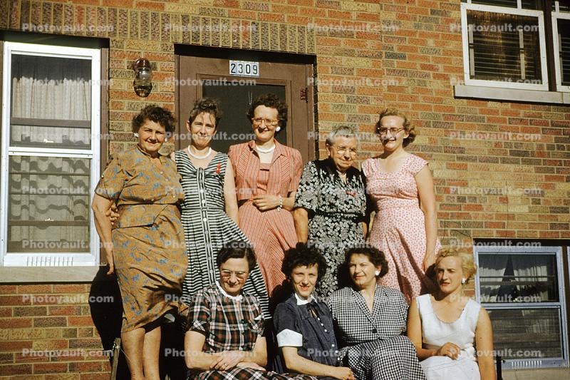 Women Group Portrait, 2309, brick building, 1950s