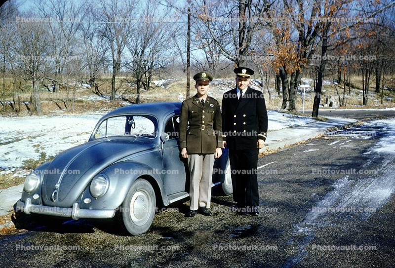 Army Military Men in Uniform, Volkswagen Beetle, 1950s