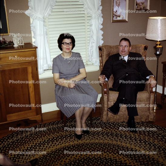 Woman, Man, sitting, Levolor Blinds, rug