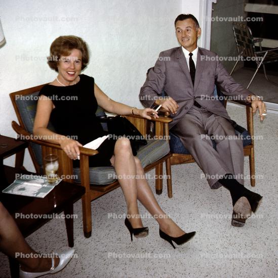 Woman Smoking, Man, chairs, legs, RHT