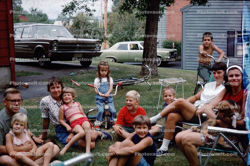 Neighborhood Kids Gathering, Cars, Girls, Boys, 1960s