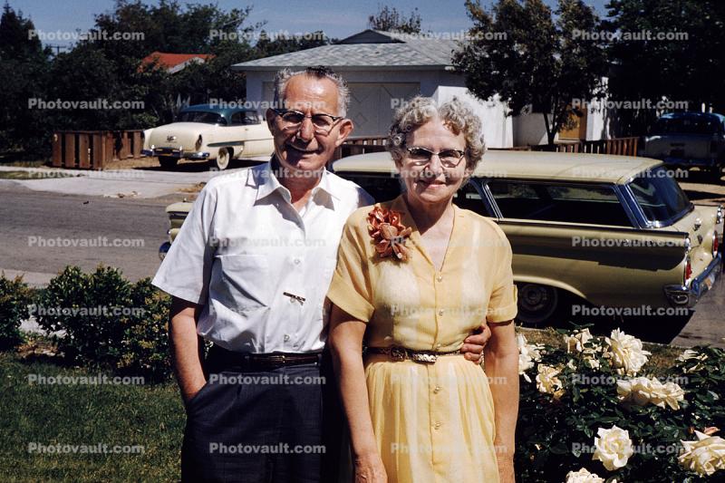Grandpa and Grandma, Ford Ranch Station Wagon, Car, 1950s