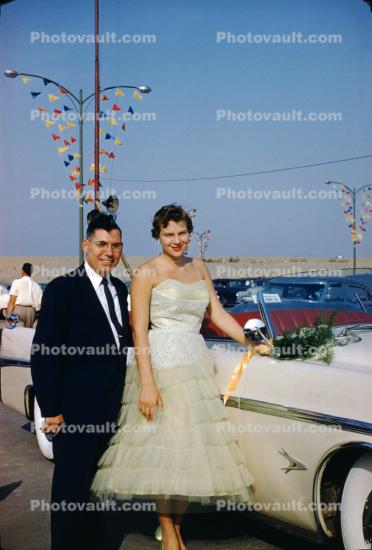 Man, Woman, Formal Dress, Car, 1950s