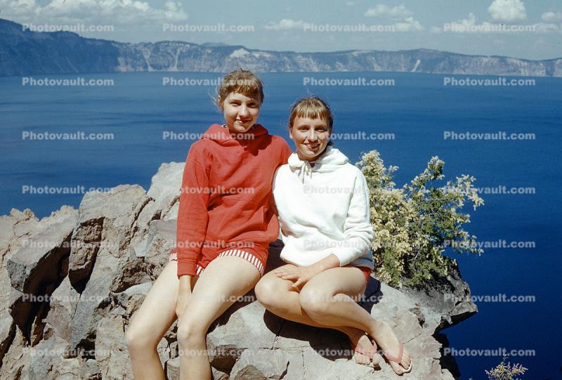 Two Sisters, Girls, Knees, Legs, Smiles, 30 January 1958, 1950s
