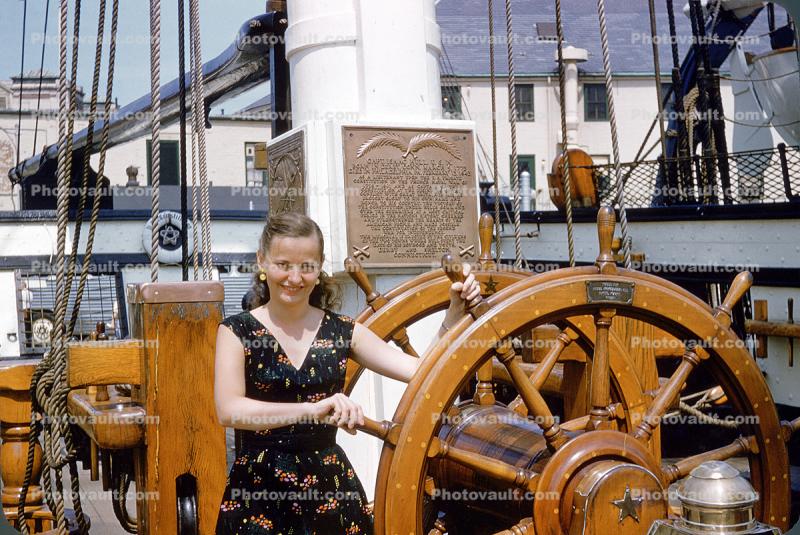 Woman Steering, Female,Frigate,  USS Constitution, 1950s
