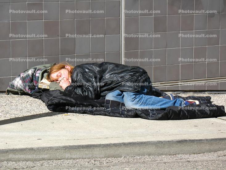 Woman, Sleeping, Homeless encampment