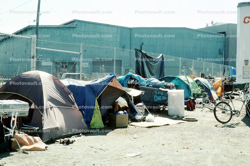 local homeless encampment, shantytown, tents, shelter, San Francsico, Potrero Hill