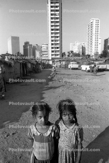 Two Girls, Contrast of Rich and Poor, Mumbai (Bombay), India