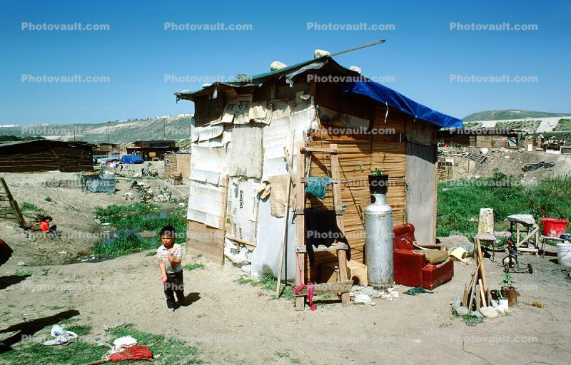 Boy, Shacks, Homes, Colonia Flores Magon, Tijuana, Mexico
