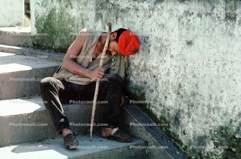 Sleeping Homeless Man, Tired, Cane, Amadabad