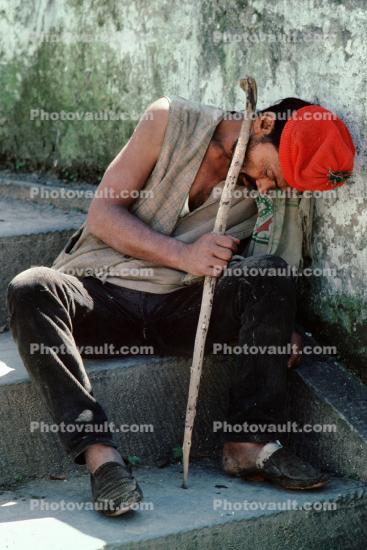 Sleeping Homeless Man, Tired, Cane, Amadabad