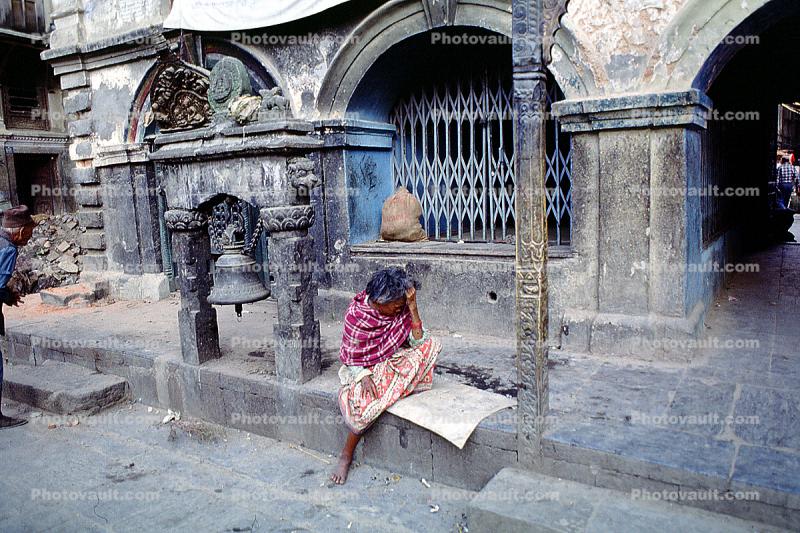 Woman, Temple, Bell, building, Kathmandu, Nepal