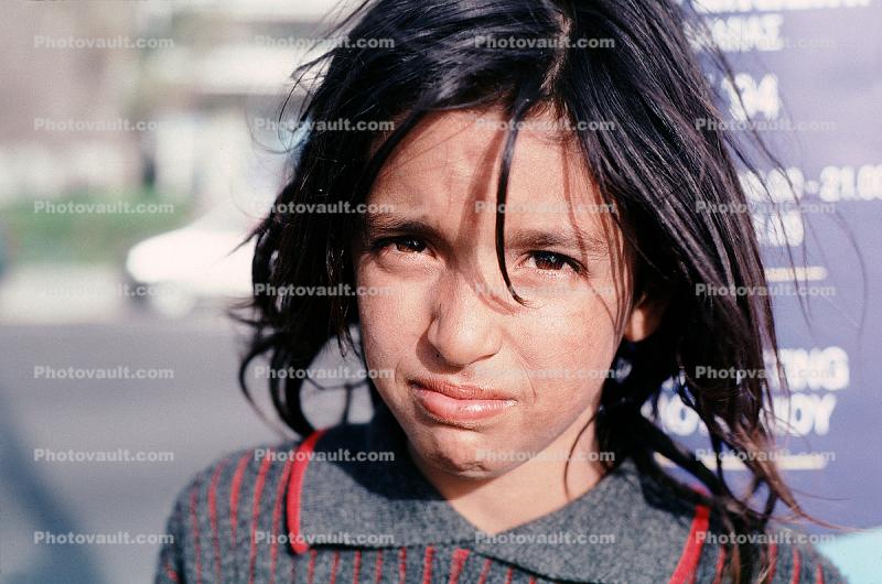 Gypsy Girl, Face, Hair, mouth, lips, nose, eyes, Athens, Greece
