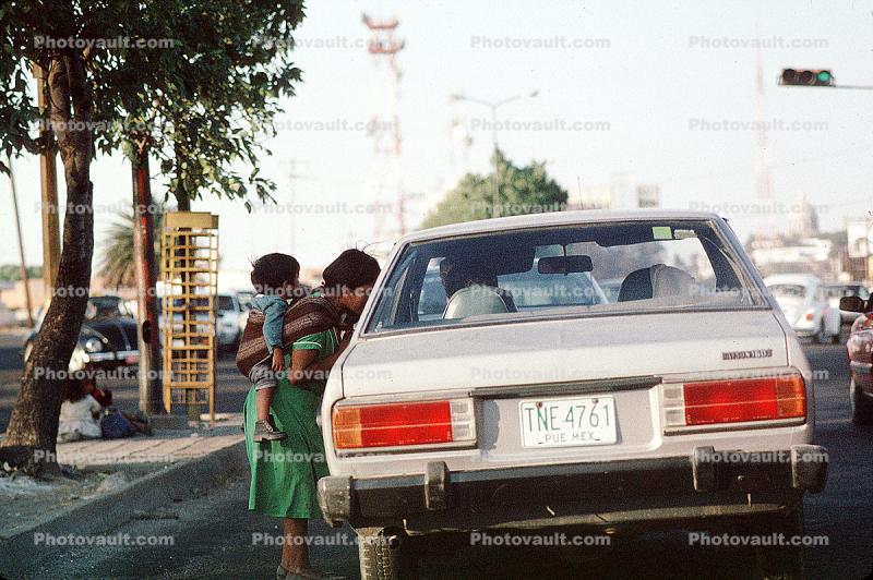 Begging Mother and her Child, Puebla, Mexico, Cars, vehicles