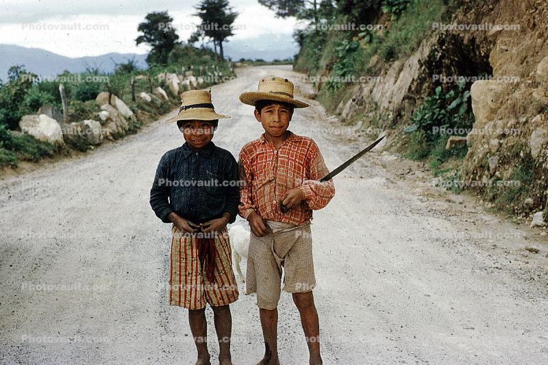 Boys, Dirt Road, Hats, Peru, unpaved