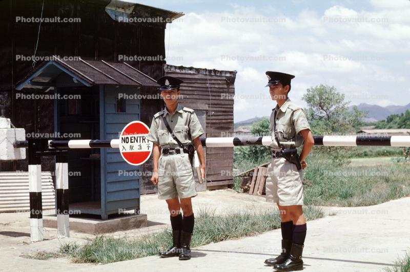 China, Border Guards, soldiers, hut, crossing gate, August 1968, 1960s