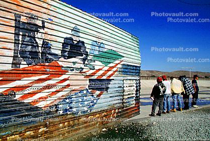 United States and Mexico flags, mural