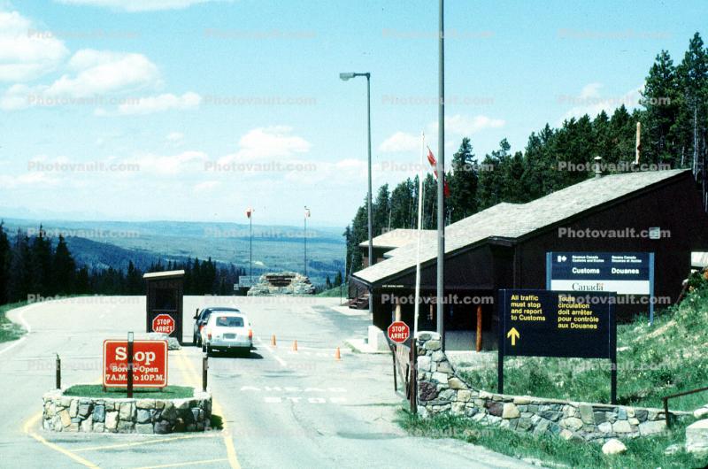Border Control, building, Alberta Canada, USA Canadian border, STOP, Caution, warning