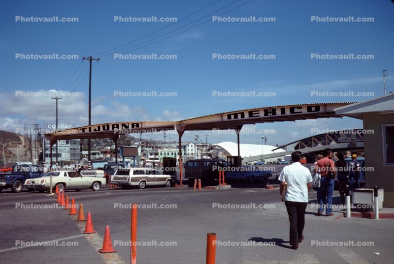 Tijuana San Diego Border, San Ysidro, Cars, People Walking, 1960s