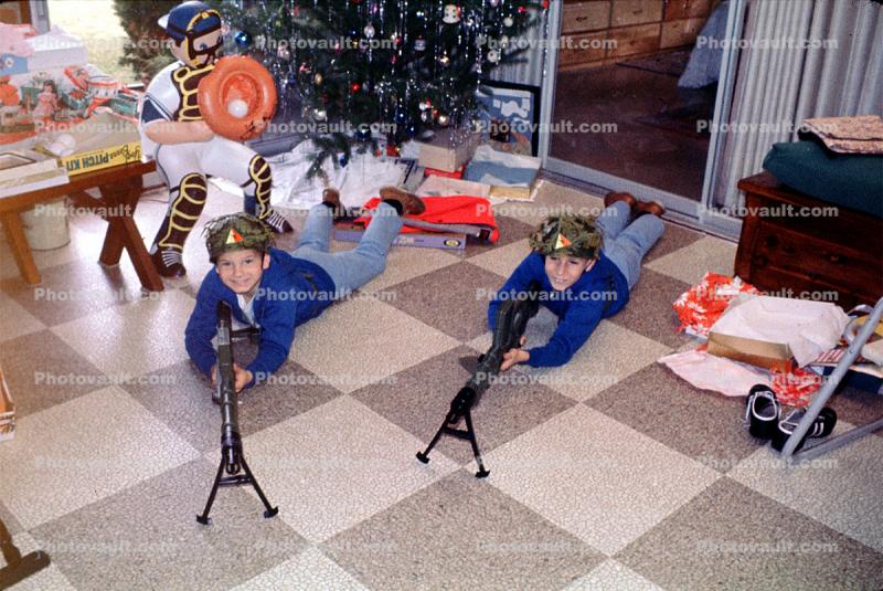 Rifle, Shooting, Boys, Playing, Floor, Tree, Christmas Day, December 1964