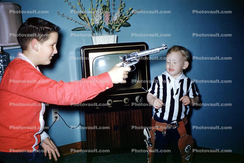 Pistol, Boys, Playing, Holster, Television, March 8 1959, 1950s
