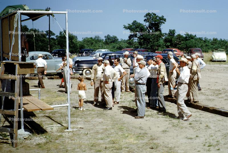 Skeet Shooting, Competition, Parked Cars, Automobile, Vehicles, 1950, 1950s