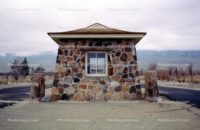 Manzanar War Relocation Center Entrance Gate, Entry, Stone Guard House, building