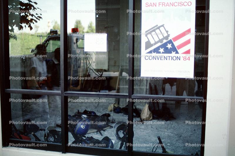 1984 Democratic Convention, Moscone Center, San Francisco, California, riot gear, 1980s