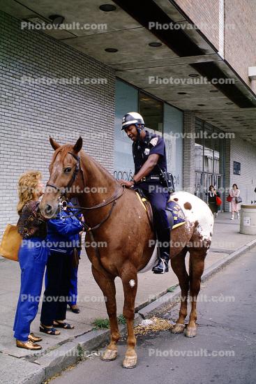 Eva Krutein Petting a Horse, mounted police