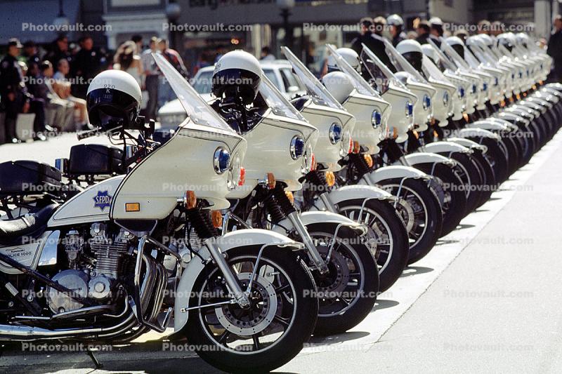 SFPD, Line of Parked Police Motorcycles