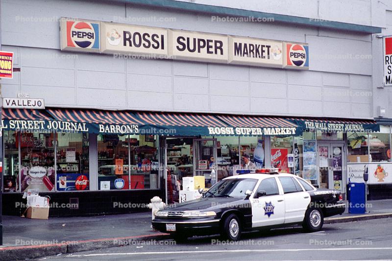 Rossi Super Market, squad car SFPD, Chevrolet Caprice