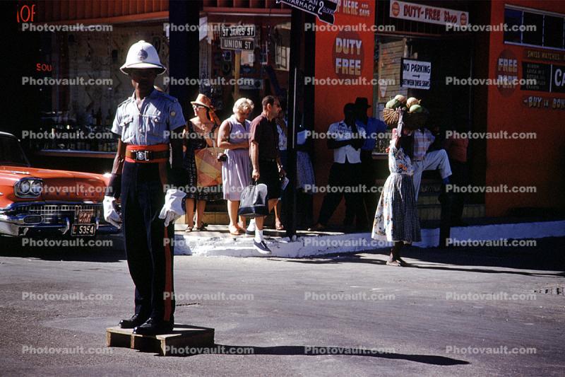 Traffic Police, car, Montego Bay, Jamaica, 1950s
