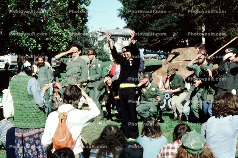 Bomb, war protest, Anti War Marchers, Panhandle of Golden Gate Park, 30 March 1980