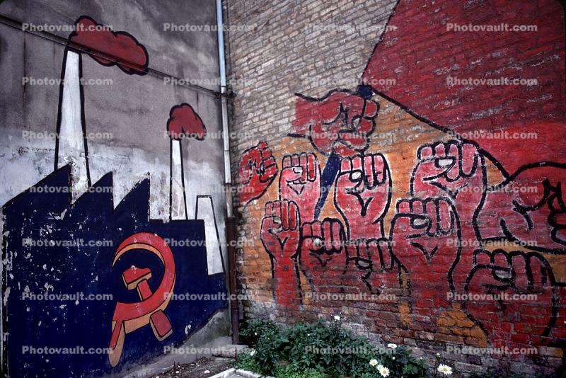 Hammer and Sickle, fist, factory, Italy