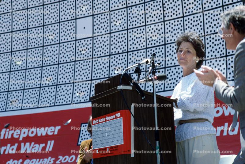 Barbara Boxer at Anti Nuclear Weapons Rally, Union Square, 8 July 1984