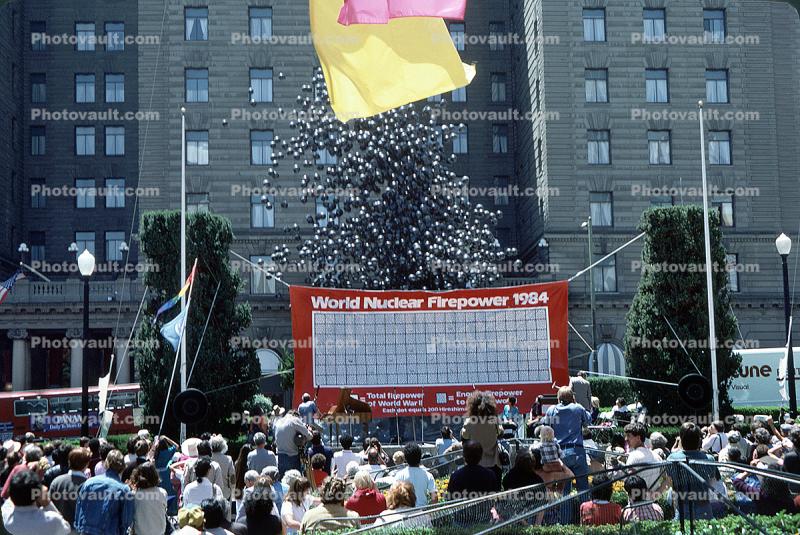 Balloons at Anti Nuclear Weapons Rally, Union Square, 8 July 1984