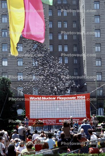 Balloons at Anti Nuclear Weapons Rally, Union Square, 8 July 1984