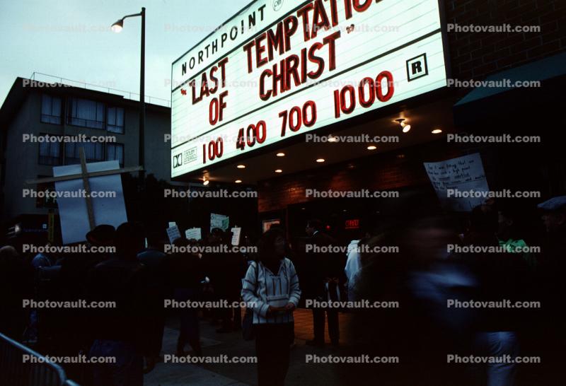 Last Temptation of Christ movie, protest, Last Temptation of Christ, North Point Theatre, marquee