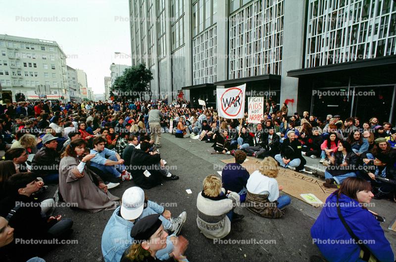 Anti-war protest, First Iraq War, People, Protesters, sit-down, January 15 1991